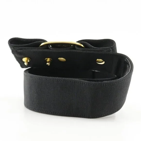 Salvatore Ferragamo Vala Ribbon belt 8046 Black / Gold Hardware canvas/Pla...